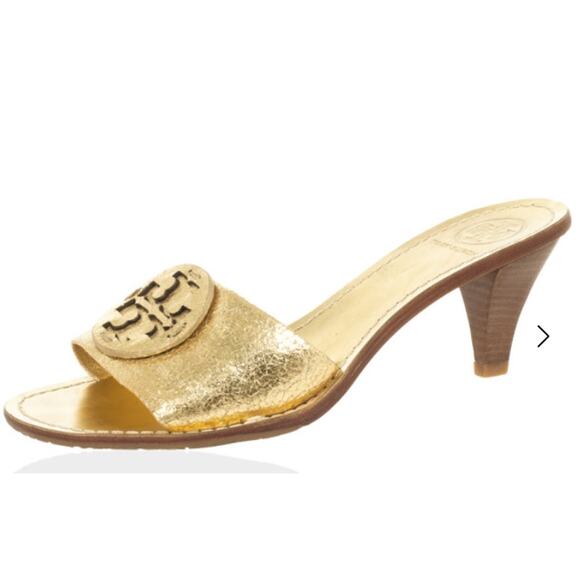 Tory Burch Gold Aerin Heeled Slide 8M - Picture 1 of 10